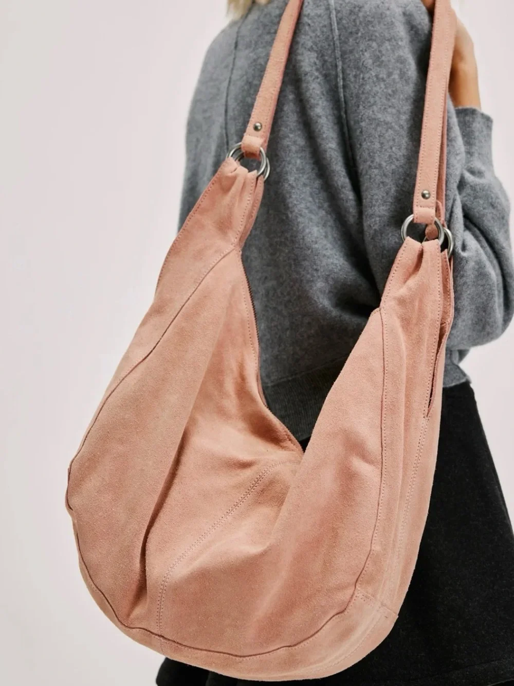 Free People Roma Blush Suede Hobo Shoulder Bag